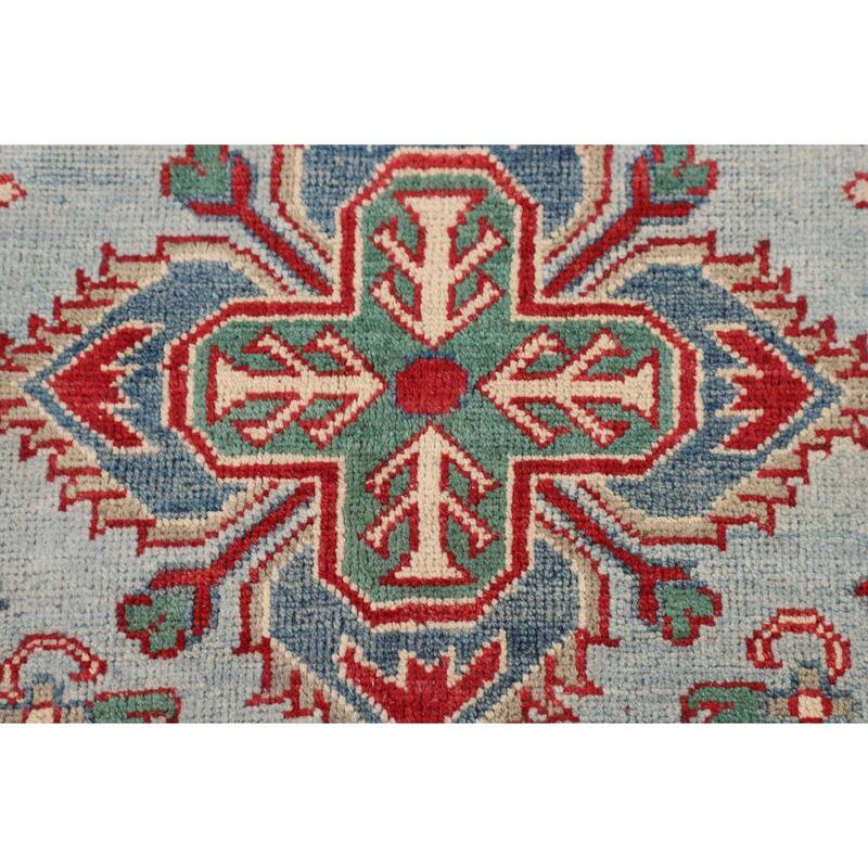 Geometric Kazak Oriental Area Rug Hand-Knotted Wool Carpet - 6'7" x 9'5"