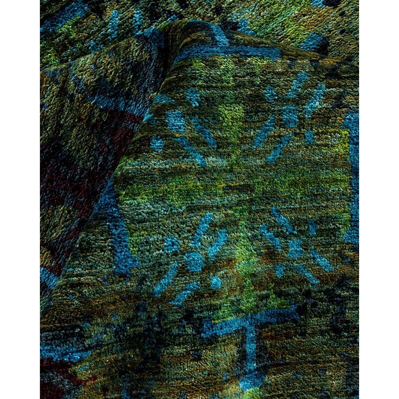Overton Hand Knotted Wool Vintage Inspired Modern Contemporary Overdyed Green Area Rug - 9' 0" x 11' 10"