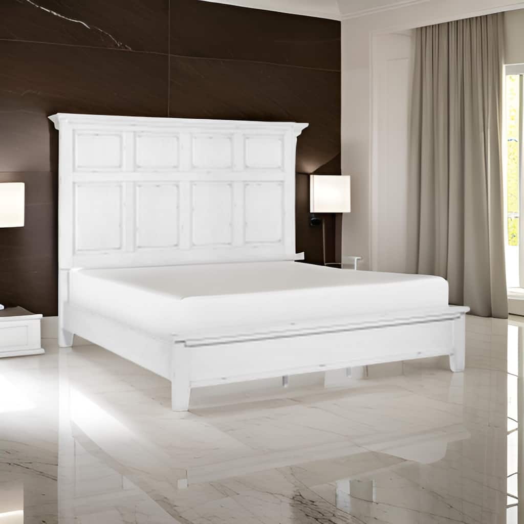 Gemi Queen Size Bed with Headboard, Footboard, Clean Design White Wood