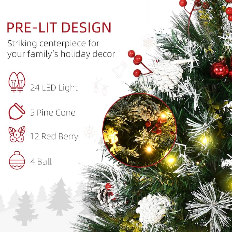 HOMCOM 2 Foot Outdoor Pre-Lit Artificial Christmas Tree Cordless - 2.45 ft