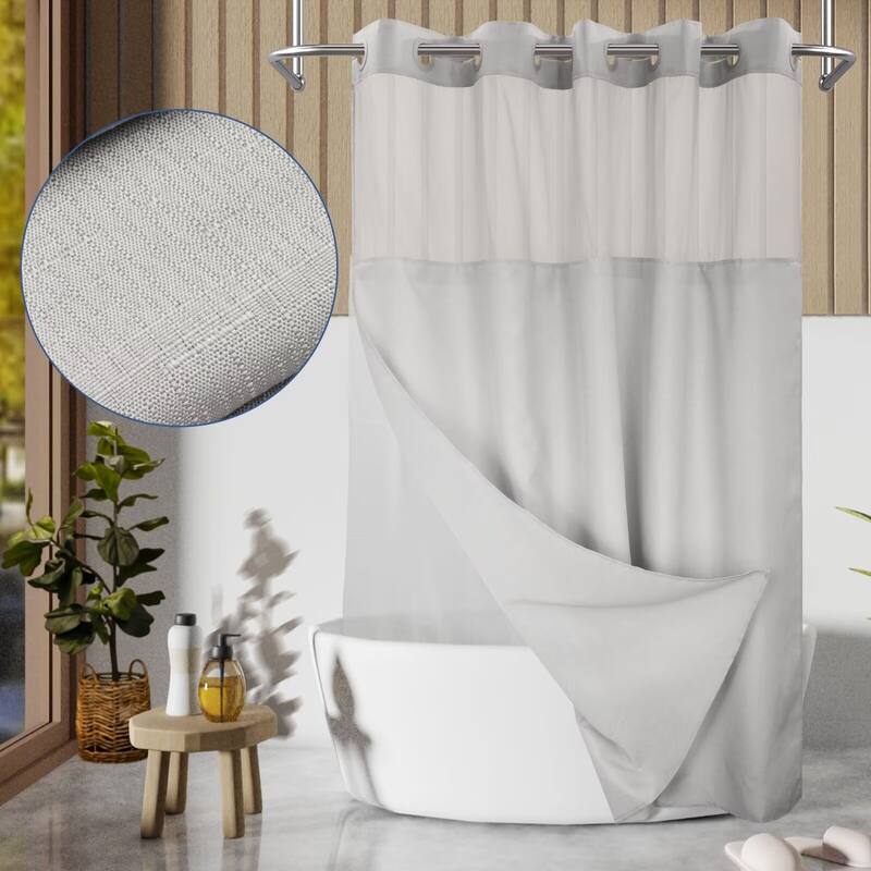 No Hook Slub Linen Texture Shower Curtain with PEVA Snap-in Liner - 71"W x 74"L - Sliver Gray