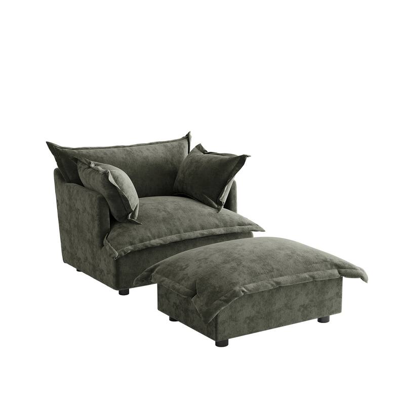 Modern Cloud Chaise Longue Accent Chair with Ottoman set