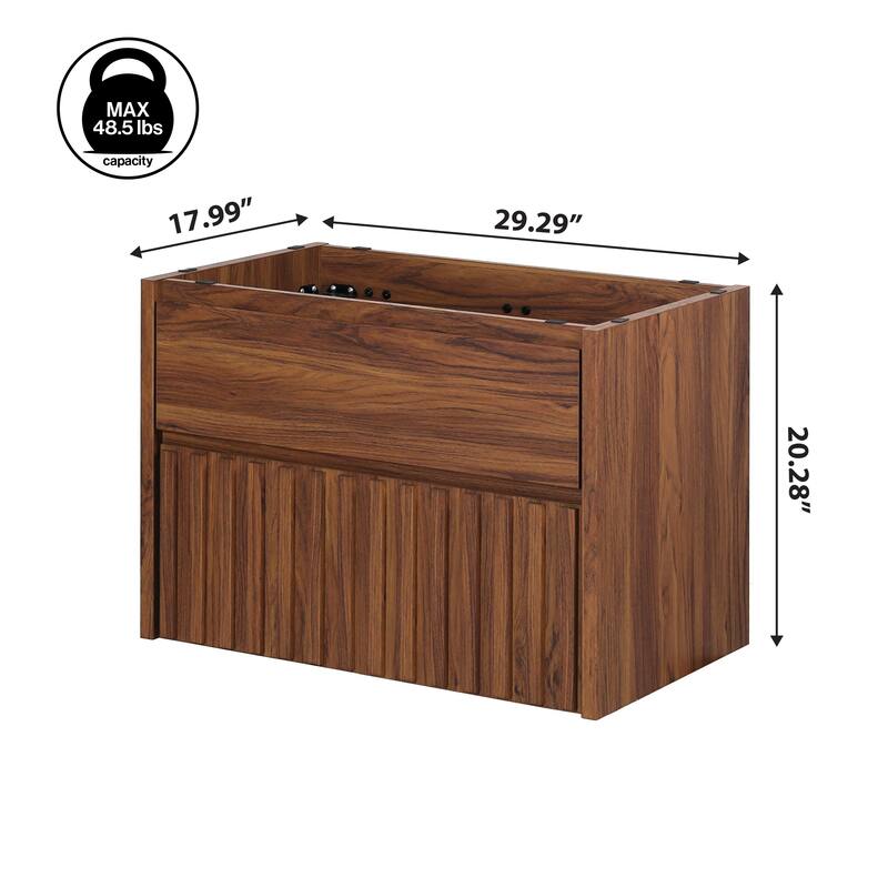 Sherwin Slat Modern Coastal 2-Drawer Wall Mounted Bath Vanity Cabinet Only (Sink Basin Not Included), By JONATHAN Y