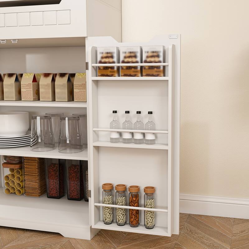 Kitchen Pantry Cabinet with 2 Drawers & Barn Doors, Freestanding Sideboard with Internal Storage Rack & Open Compartments