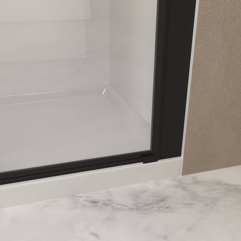 Framed Pivot Shower Door in Matte Black with Stainless Steel Handle