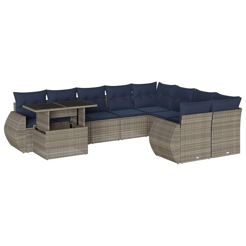 vidaXL Patio Sofa Set with Cushions and Table Outdoor 10 Piece Poly Rattan - 24.4 x 24.4 x 27.2