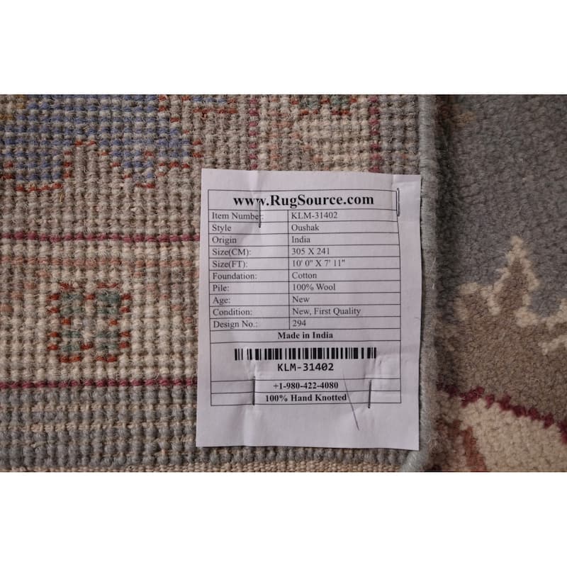 Blue Oushak Indian Area Rug Hand-Knotted Wool Carpet - 7'11"x 10'0"