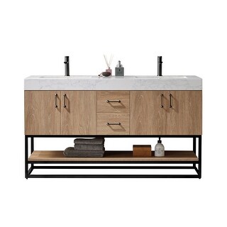 Alistair 60B" Vanity with White Grain Stone Countertop Without Mirror