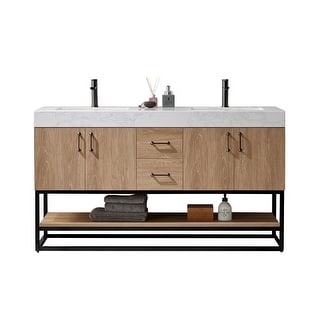 Alistair 60B" Vanity with White Grain Stone Countertop Without Mirror