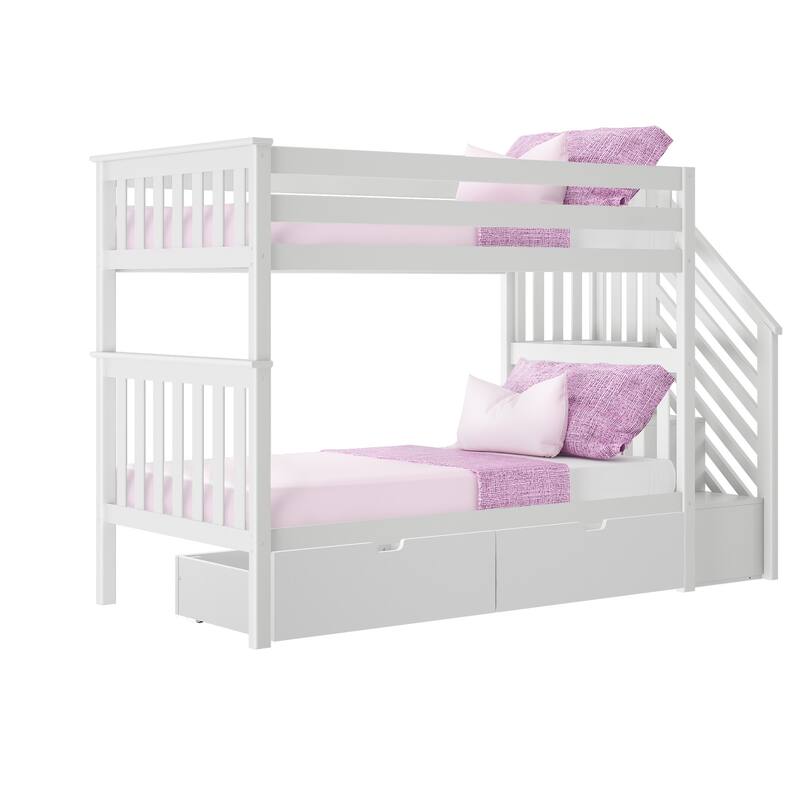 Max and Lily Twin over Twin Staircase Bunk Bed with Storage Drawers