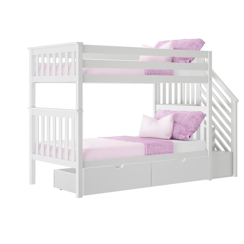 Max and Lily Twin over Twin Staircase Bunk Bed with Storage Drawers