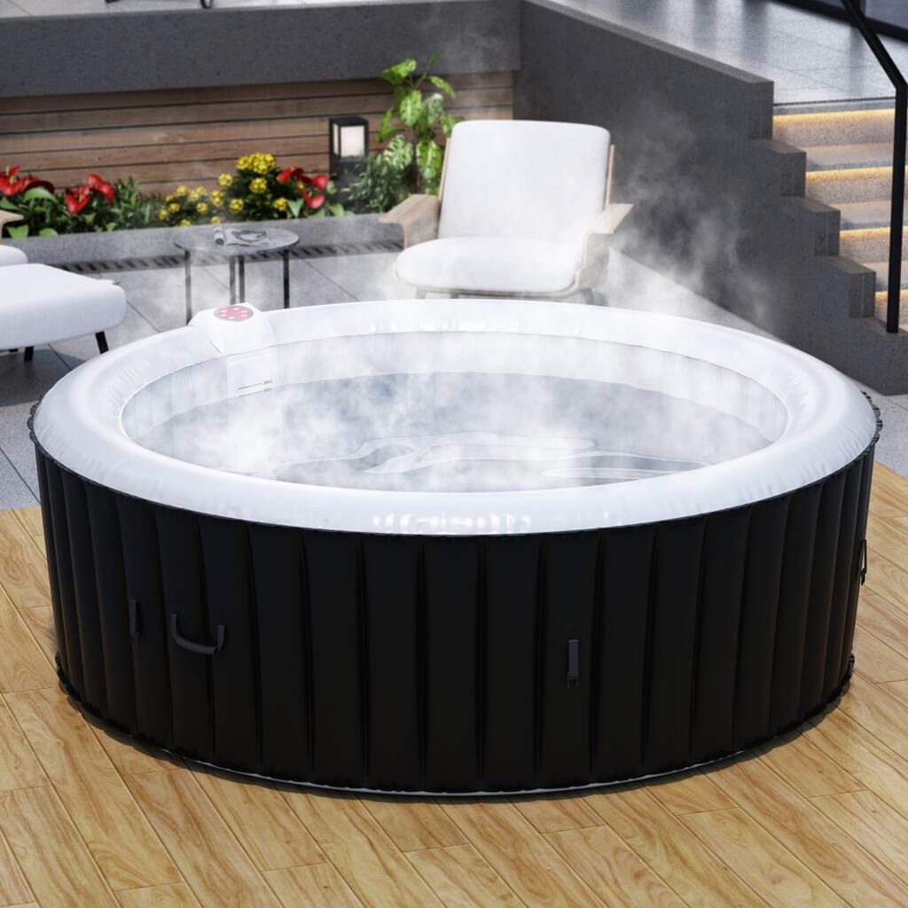 78.7"W Round Inflatable Hot Tub,Massage Air With Headrests Cup Holder
