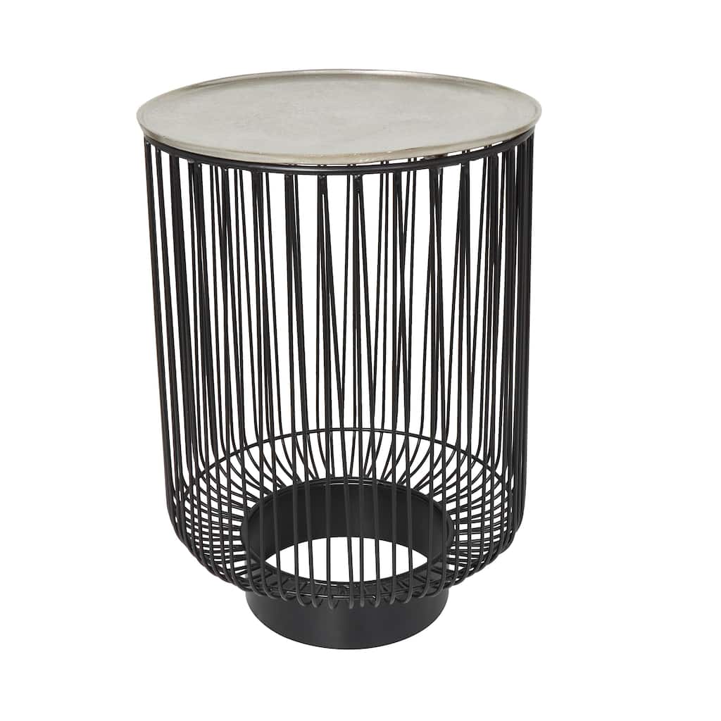 Aluminum Metal Geometric Open Frame Wire Accent Table with Silver Aluminum Top - Black - Roche River Decor