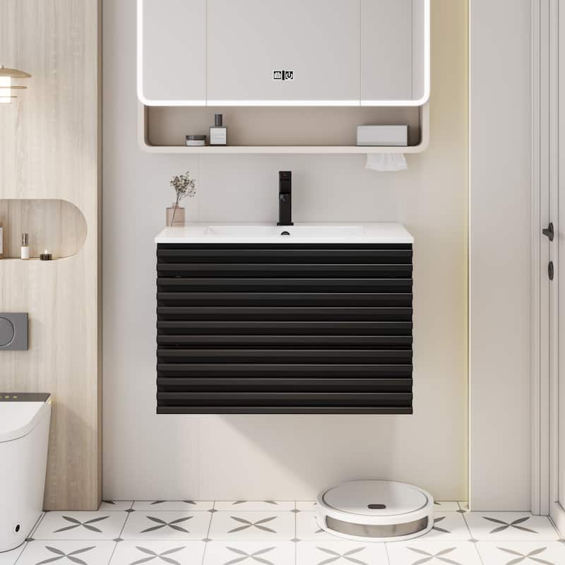 Wall Mounted Bathroom Vanity Set W/ Drop in Sink Mid-Century Cabinet Set