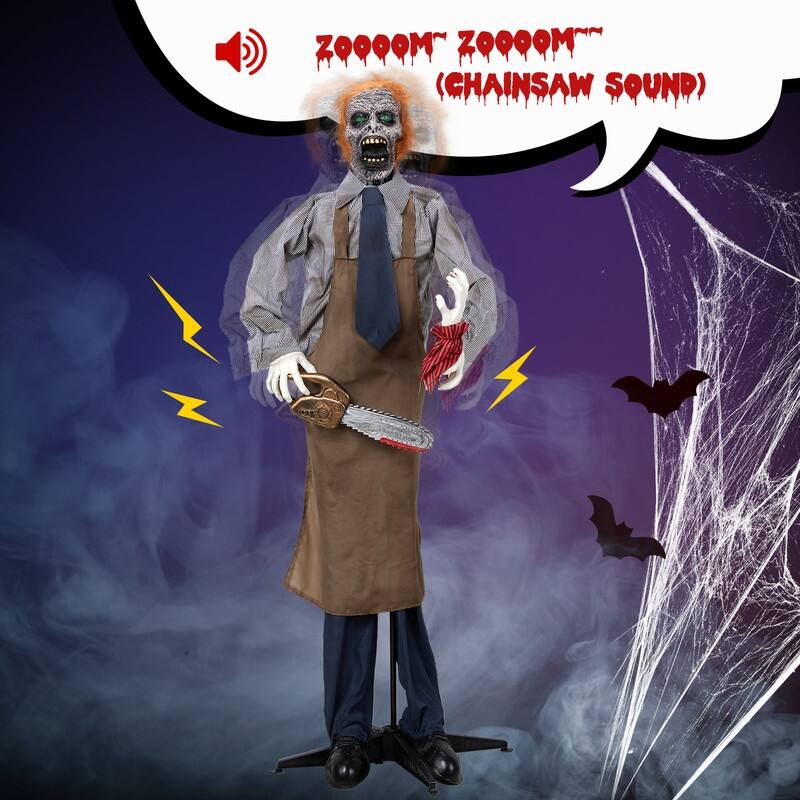 5.7ft Animatronics Talkin Chainsaw Outdoor Halloween Decorations With Voice Control