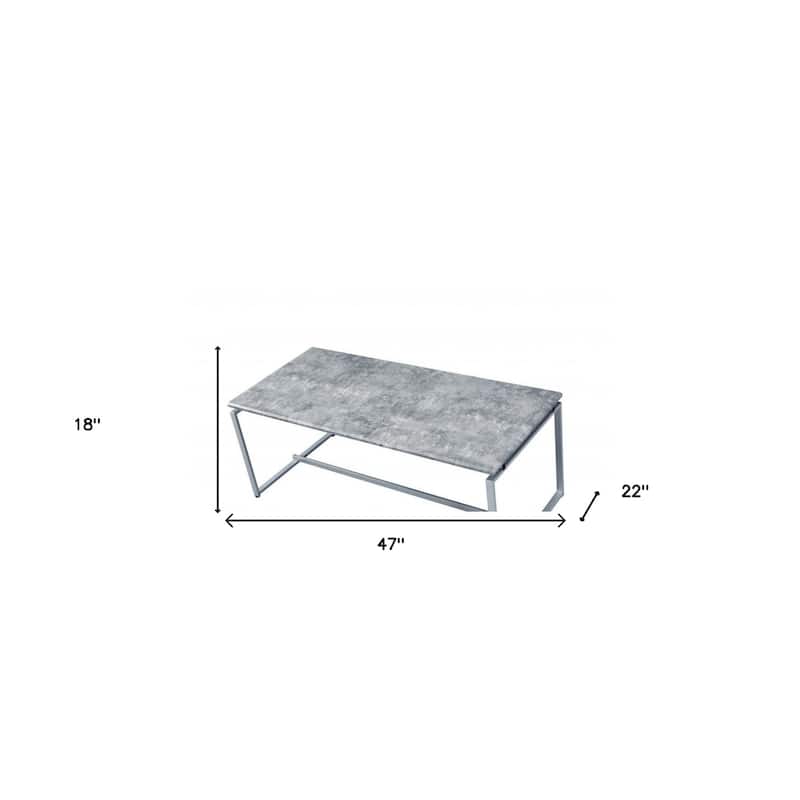 47" Grey Silver PVC Veneer Metal Sled Coffee Table for Living Room - 47” x 22” x 18”