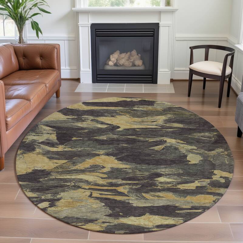 Premium Washable Super Soft Contemporary Brushstrokes Mayfield Rug - Charcoal - 8' x 8'
