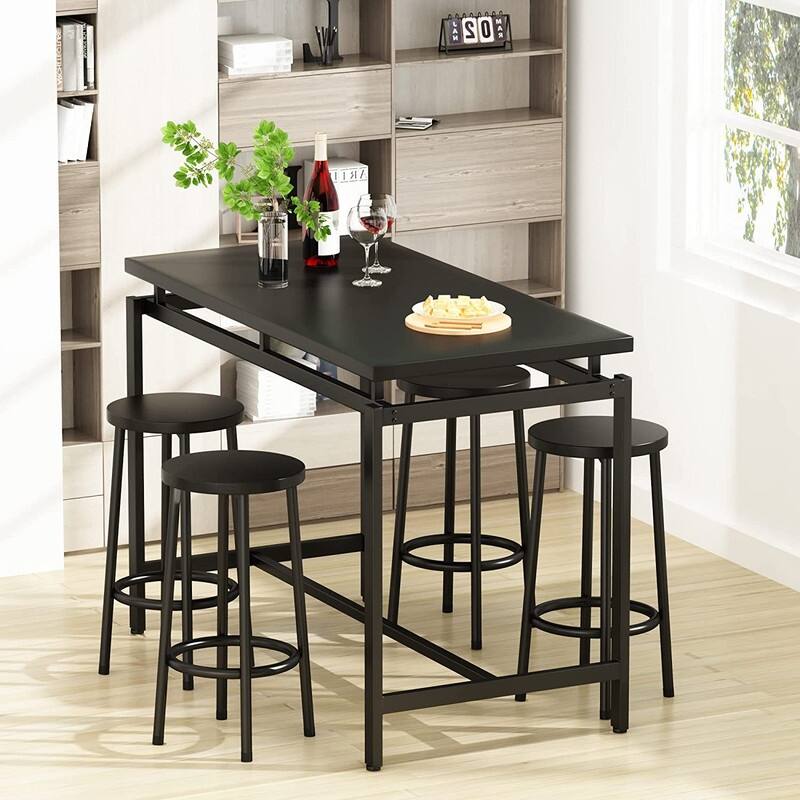 Eureka Industrial Modern Counter Height Pub 5-piece Dining Set, Wood Rustic Kitchen Dining Bar Set For Dining Room, Apartment - Black