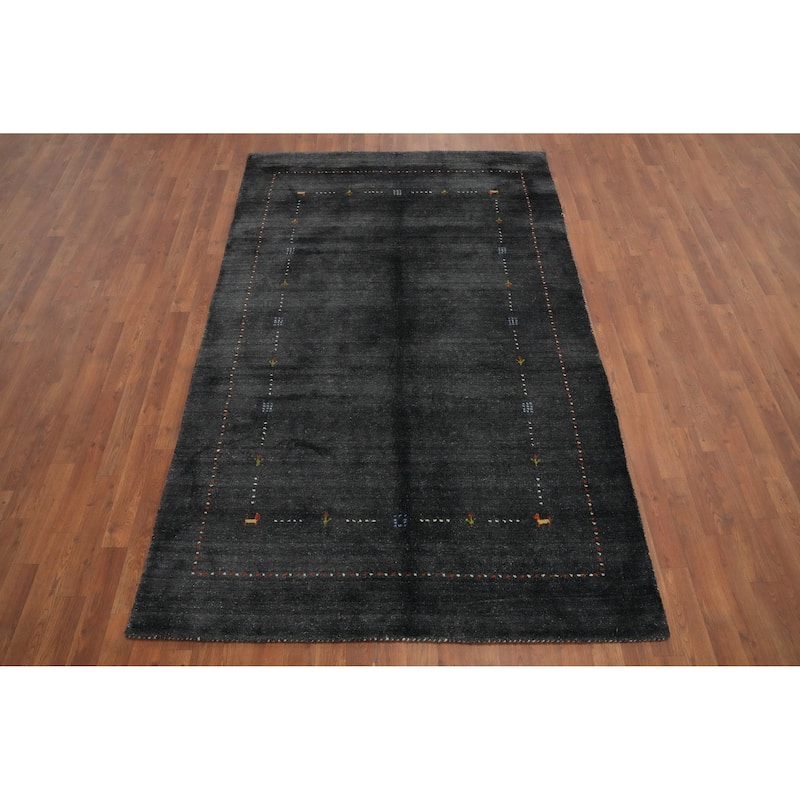 Hand Knotted Oriental 100% Wool Carpet Tribal Animal Pictorial Greys & Charcoal Gabbeh Area Rug - 7' 11'' X 4' 11''