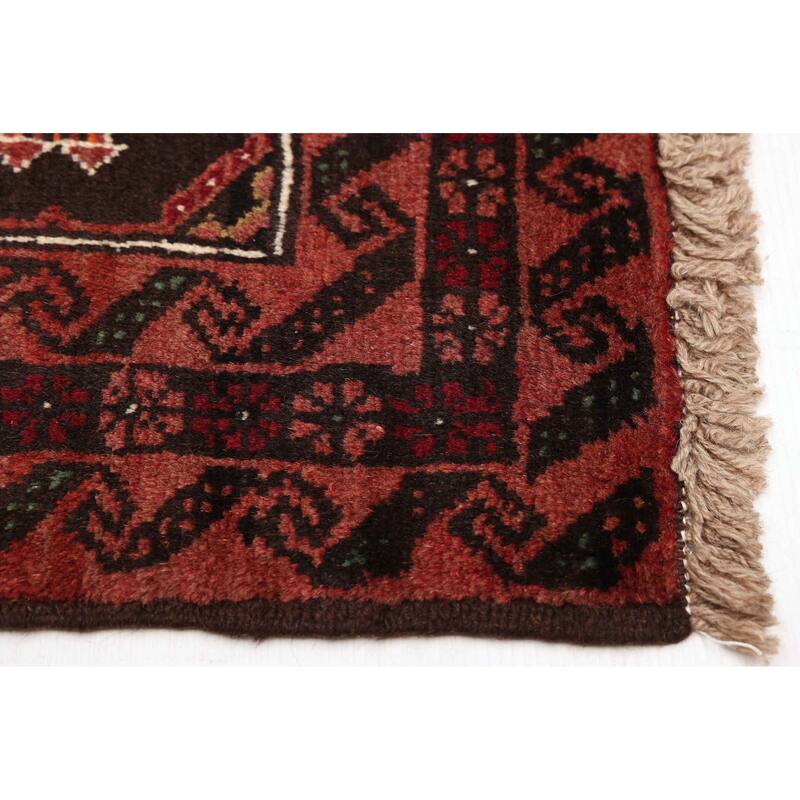 ECARPETGALLERY Hand-knotted Baluch Black, Dark Red Wool Rug - 2'11 x 5'9