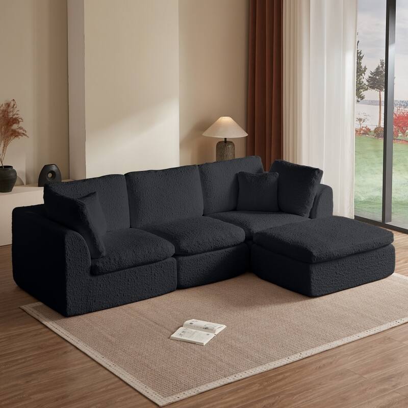110" Convertible L-Shape 3-Seater Cloud Sectional Sofa with Ottoman