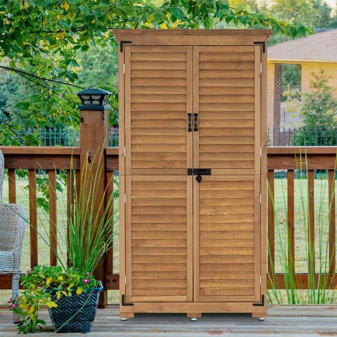 MCombo 63 inch Tall Outdoor Storage Tool Cabinet Shed with Lock for Yard (34.3" L x 18.3" W x 63" H), Wooden 0870 - N/A