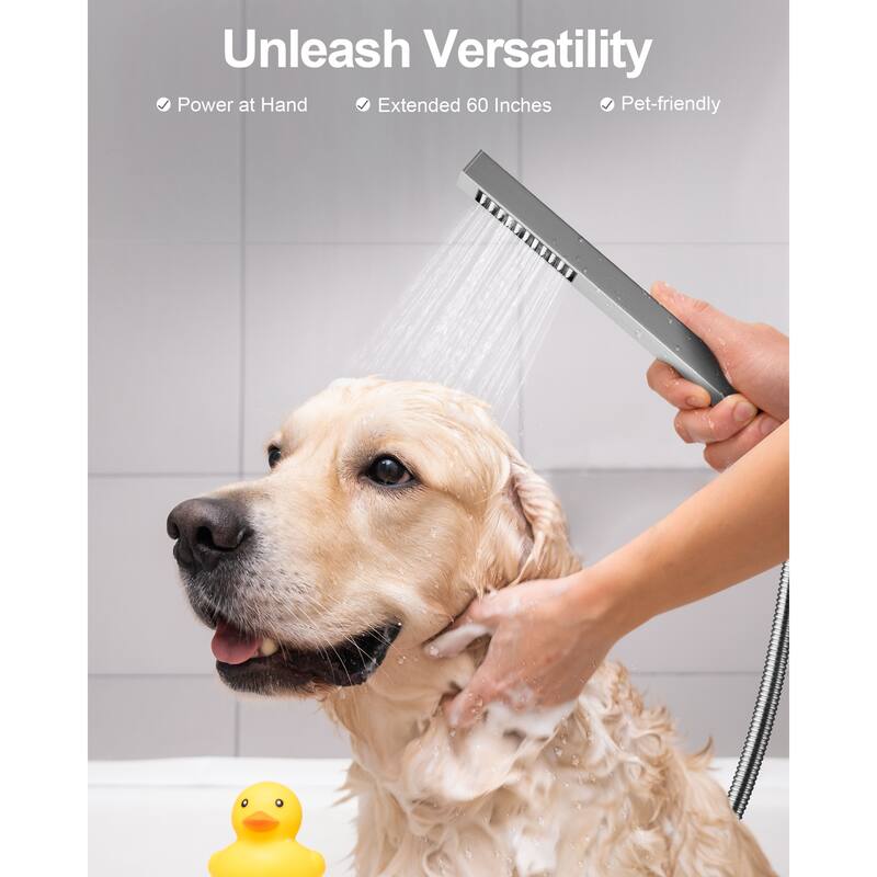 GRANDJOY Dual Shower Heads 16" Rainfall Shower System with 2-Handle Bathroom Sink Faucet Combo Set