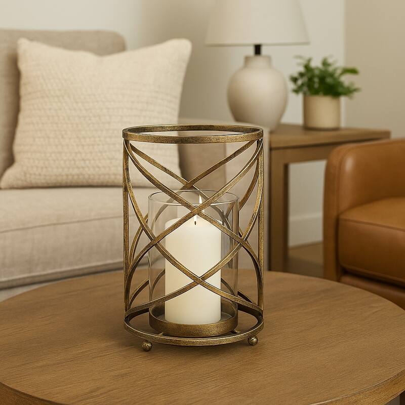 Metal Hurricane Candle Holder - Contemporary Rustic Pillar Candle Holder - Decorative Home Decor