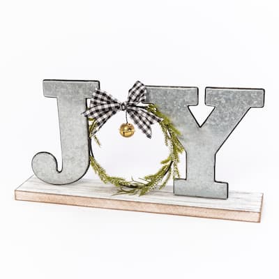 Farmhouse JOY Wood and Metal Tabletop Christmas Sign - N/A