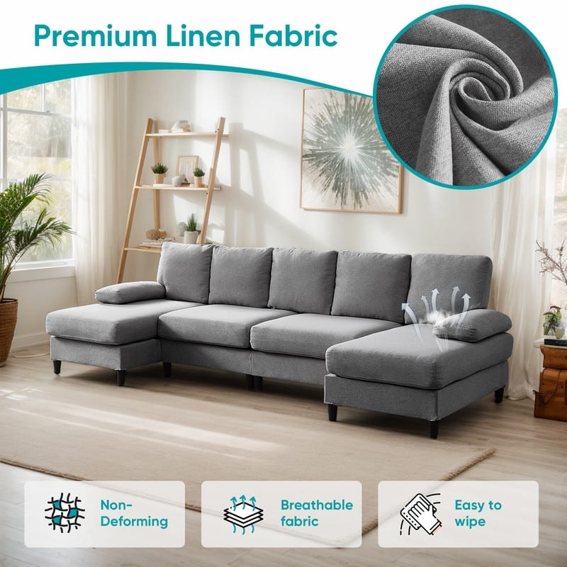 Mixoy 114inch U-Shaped Sectional Sofa,Living Room Modern Couch with Chaise,5-Seat Modular Sofa