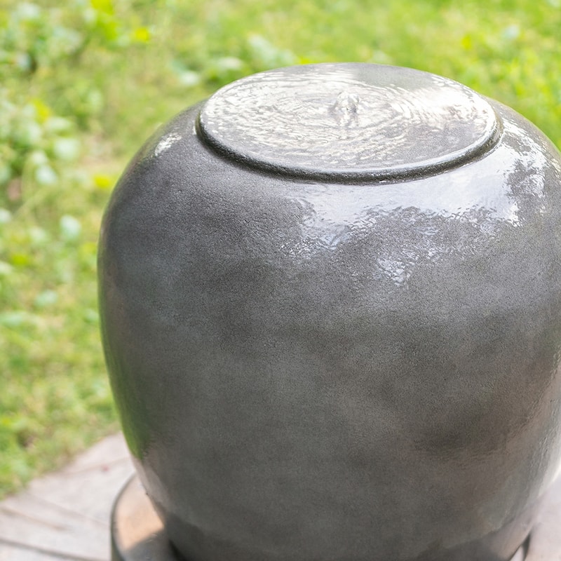19.5x19.5x32.5" Heavy Outdoor Cement Fountain Black, Cute Unique Urn Design Water feature For Home Garden, Lawn, Deck & Patio