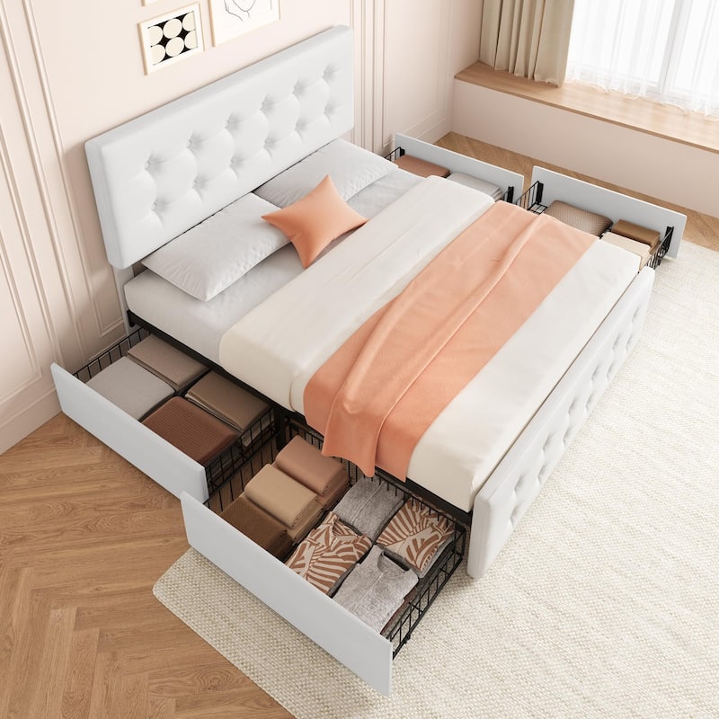 Bed Frame with 4 Storage Drawers and Headboard