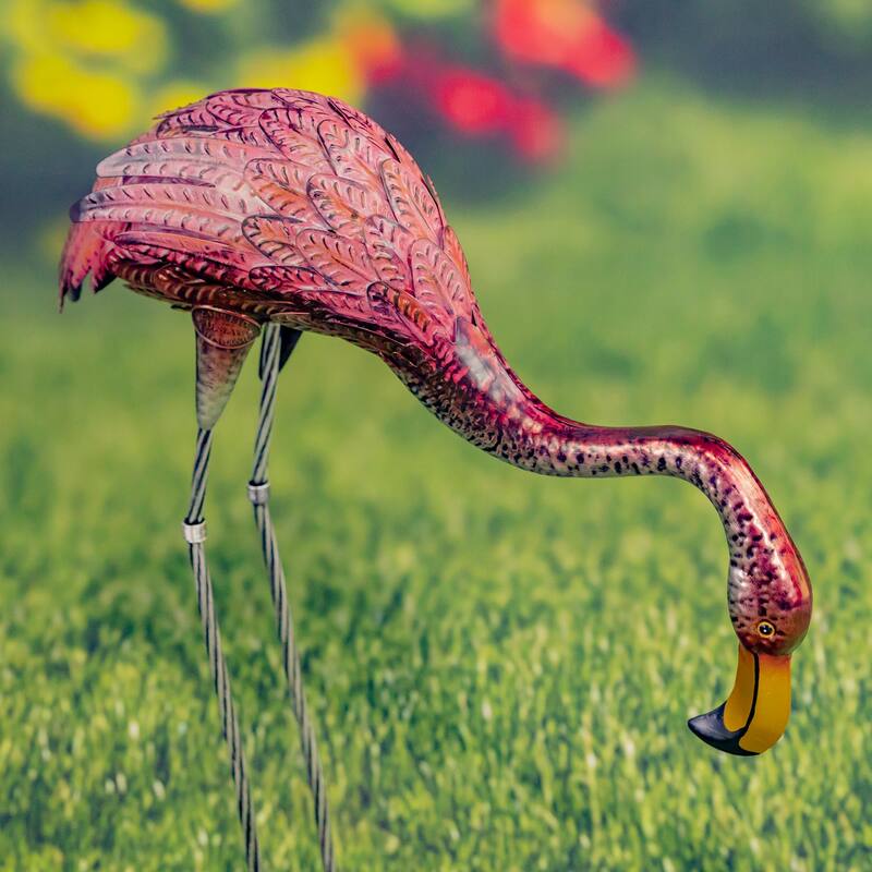 Set of 4 Metallic Pink Flamingo Garden Figurines