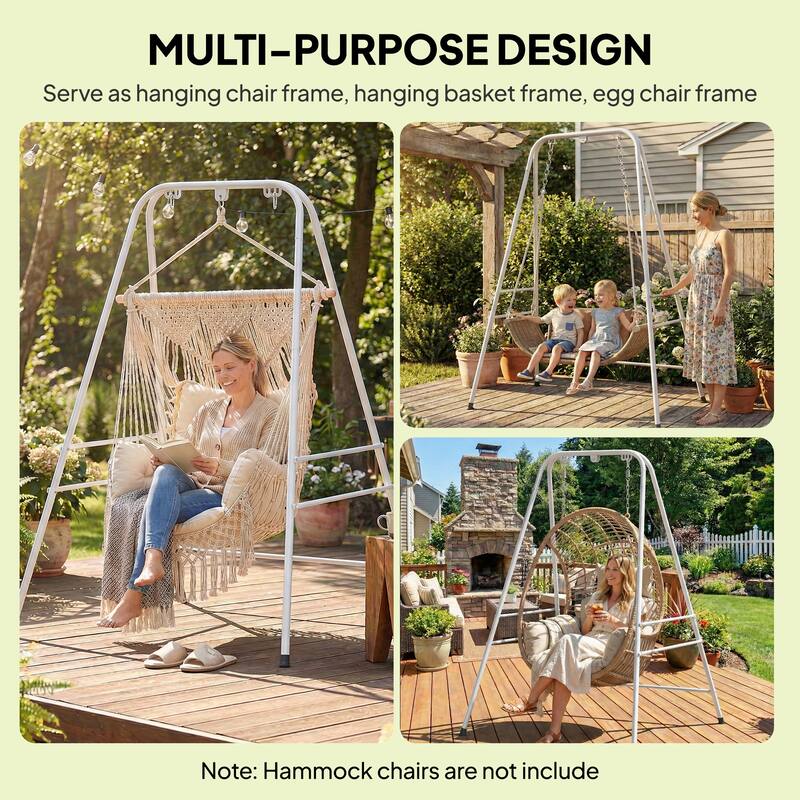 Outsunny Hammock Chair Stand, Free Standing Heavy Duty Hanging Swing Chair with Anti-Slip Foot Pads, 2 Carabiners