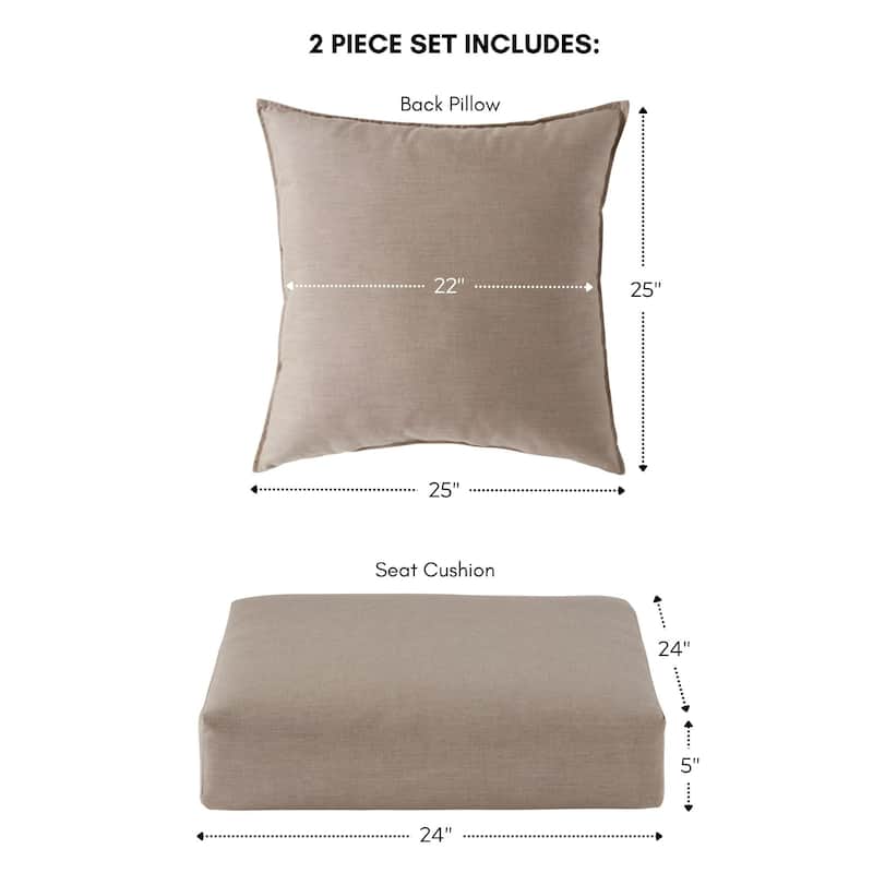 Sunbrella Fabric Outdoor 2-Piece Deep Seat Chair Cushion