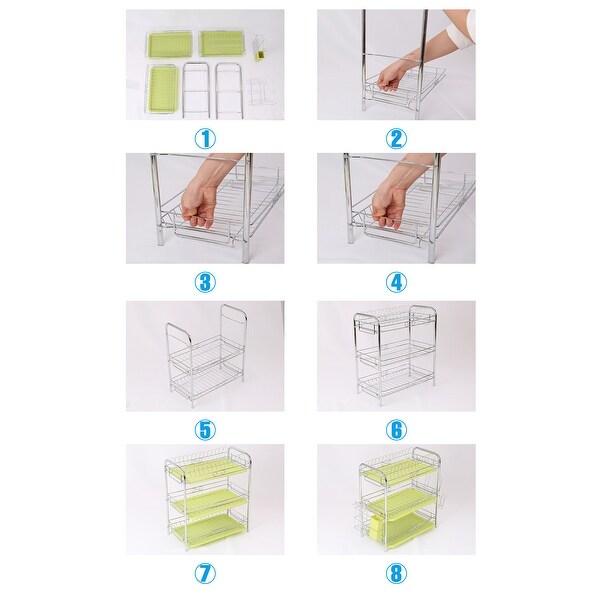 3 Tier Chrome Dish Drainer Rack Kitchen Storage w Draining Board