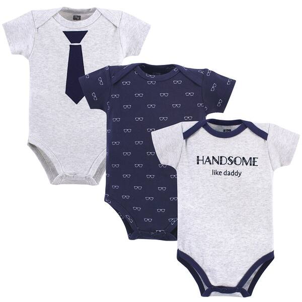 slide 1 of 1, Hudson Baby Infant Boy Cotton Bodysuits 3pk, Handsome Like Daddy 0-3 Months - Handsome Like Daddy