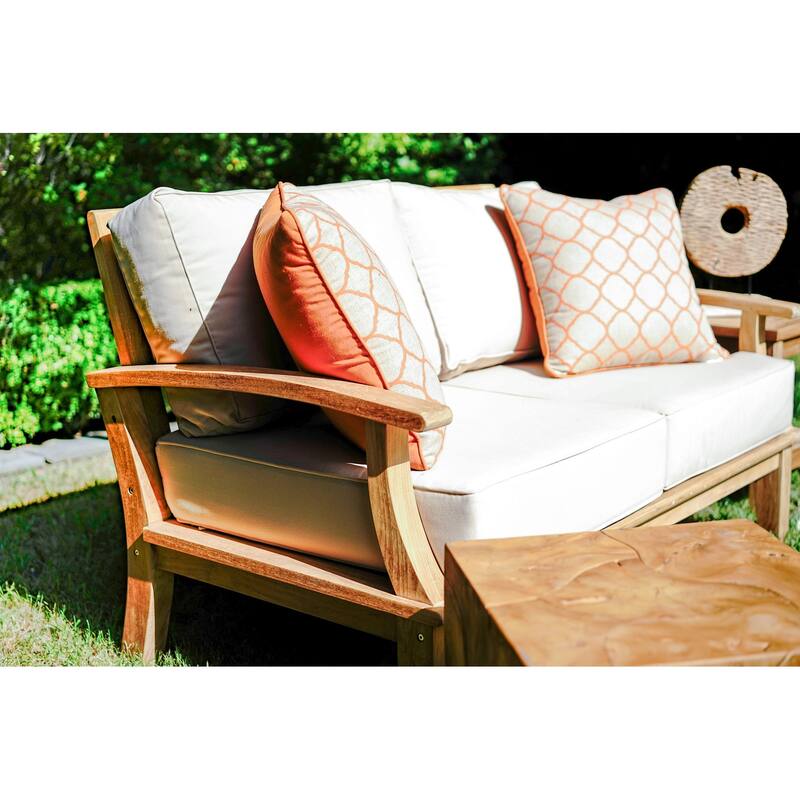 Laurel Tan Teak 57" Outdoor Sofa with Cushions