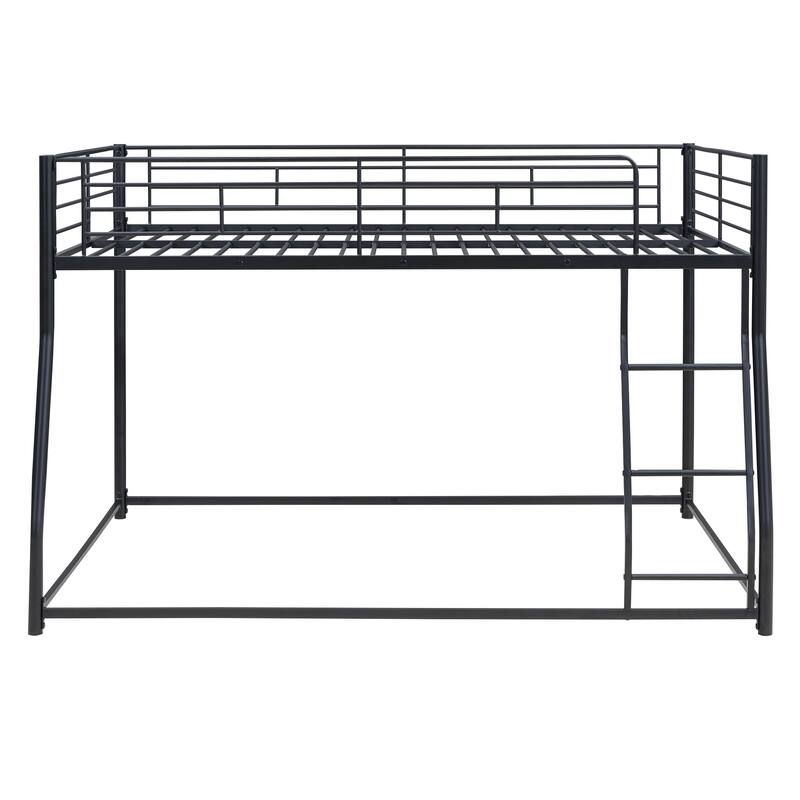 Full XL Over Queen Metal Floor Bunk Bed, Black, Space-Saving Design