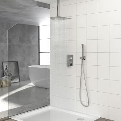 10 Inches Ceiling Mounted Shower System Brushed Nickel Bathroom Luxury Rain Mixer Shower Combo Set