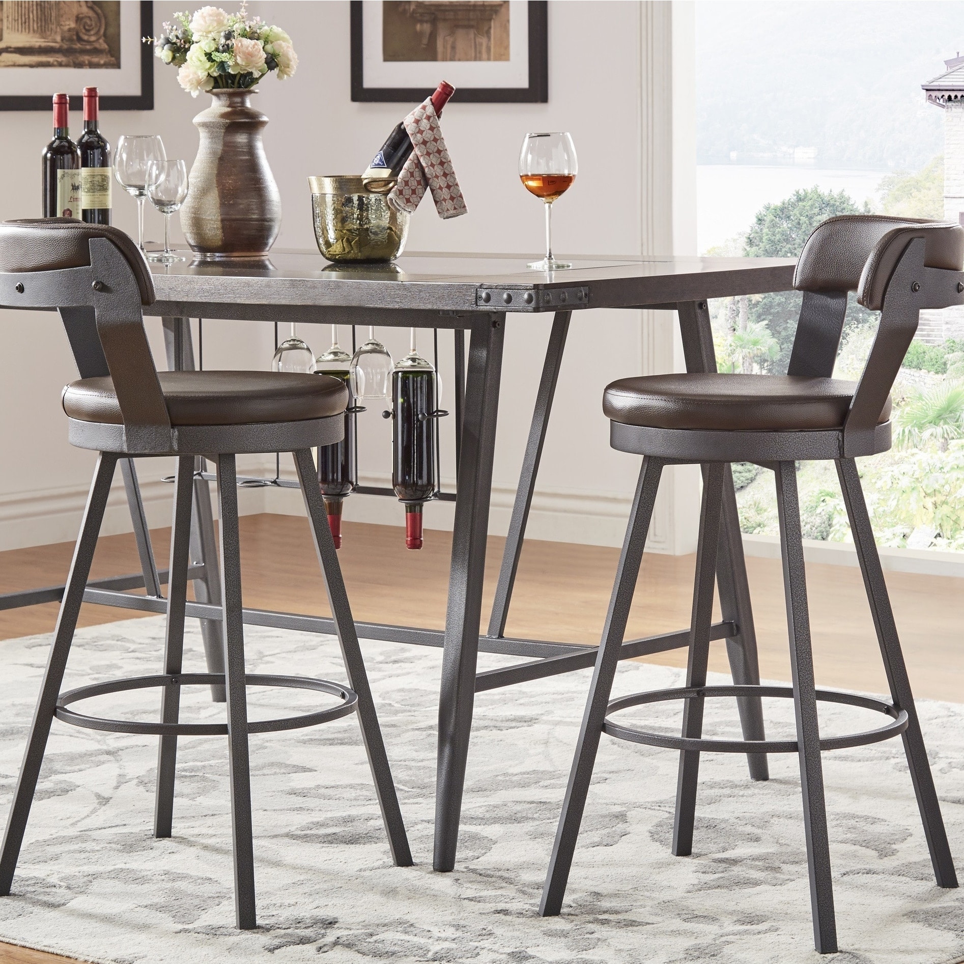 Harley Faux Leather Graphite Grey Metal Swivel Stools (Set of 2) by iNSPIRE Q Modern