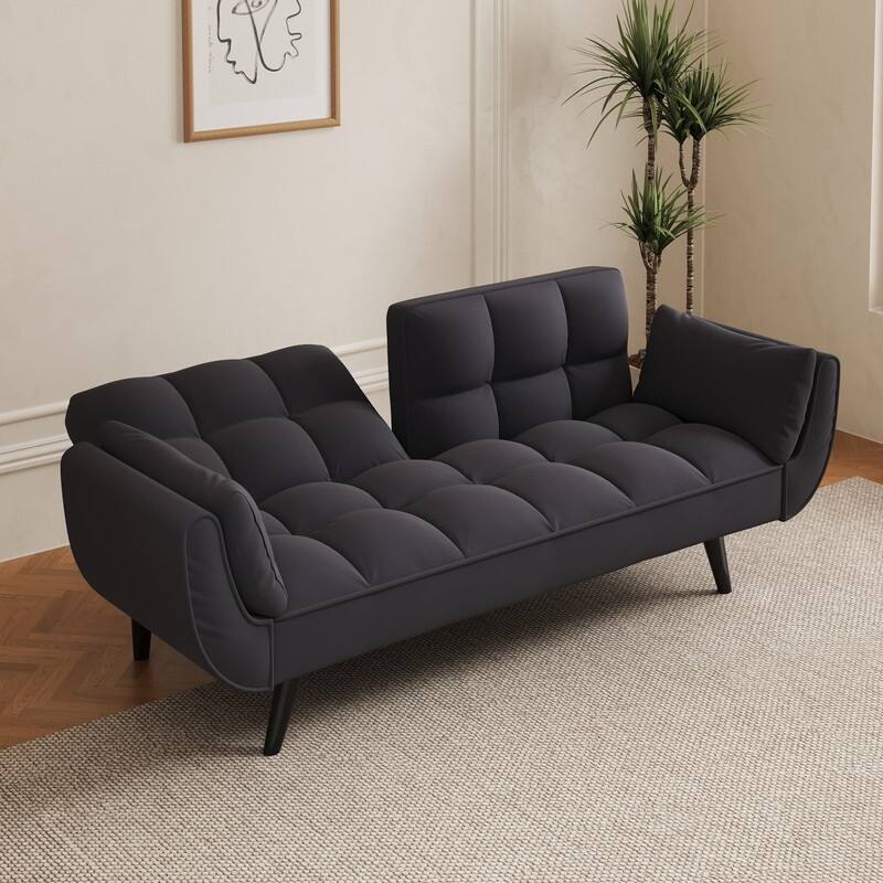 74" Velvet Upholstered Double Sofa Bed, Beige