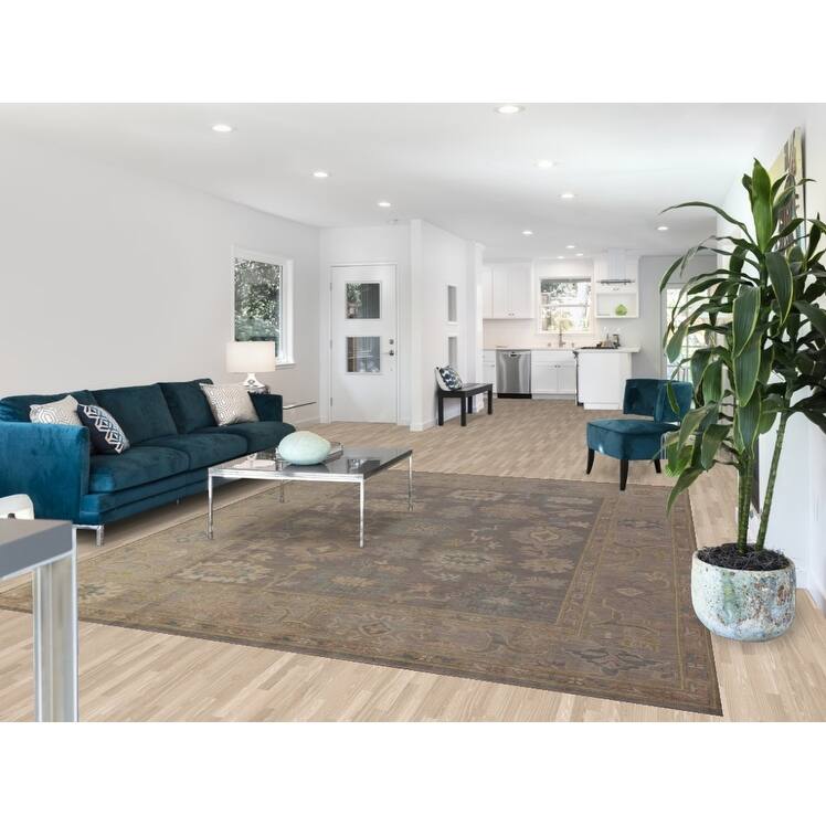 Hand Knotted Oriental 100% Wool Carpet Transitional All-Over Greys & Charcoal Oushak Area Rug - 9' 10'' X 8' 1''