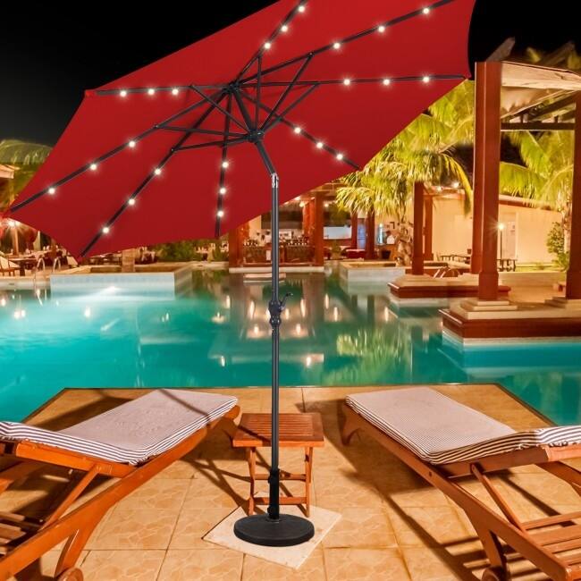 10FT Patio Solar Umbrella LED Patio Market Steel Tilt With Crank Outdoor New