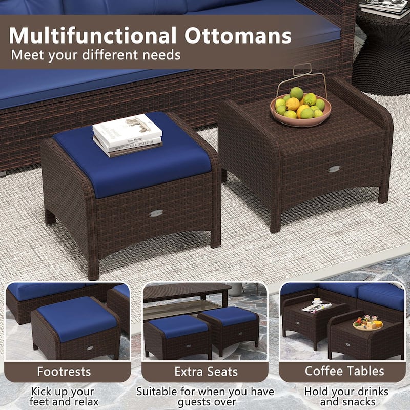 Patiojoy 2 Pieces Outdoor Patio PE Wicker Ottomans with Removable - See Details