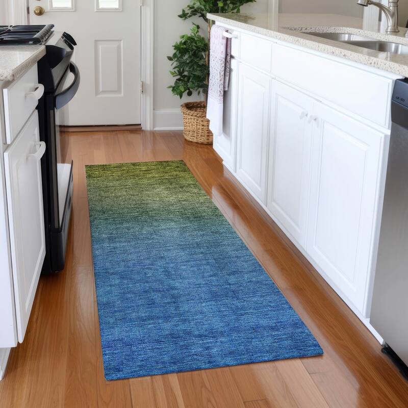 Machine Washable Indoor/ Outdoor Chantille Modern Ombre Rug - Olive - 2'3" x 7'6"