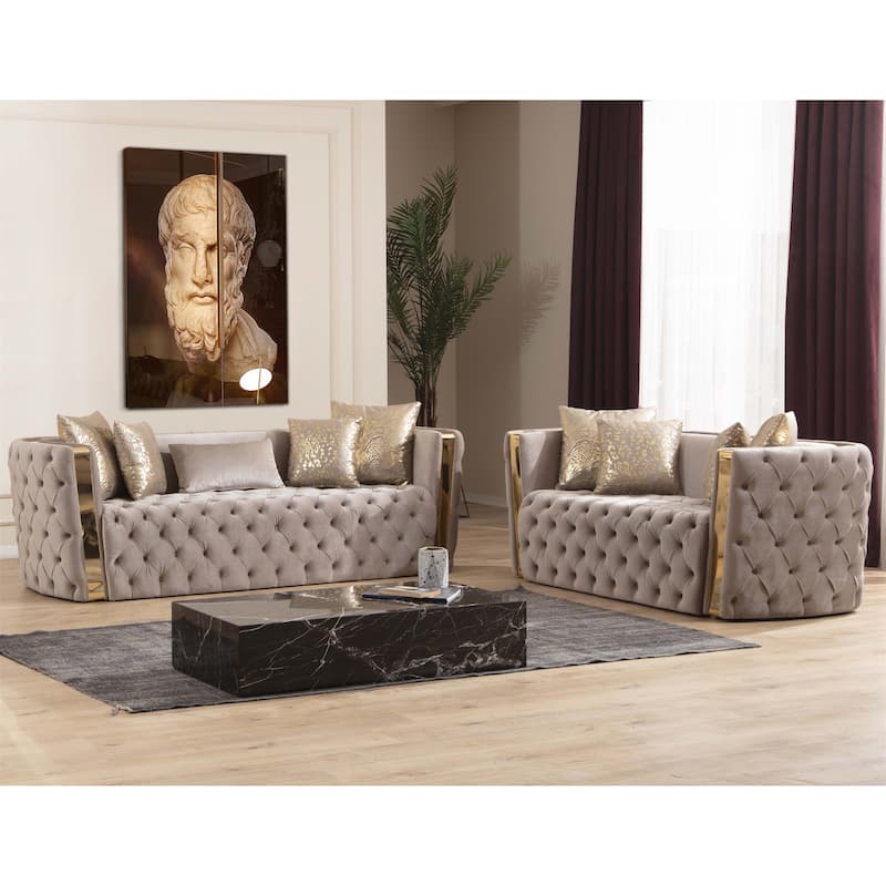 Velvet Sofa & Loveseat with 5 Pillows