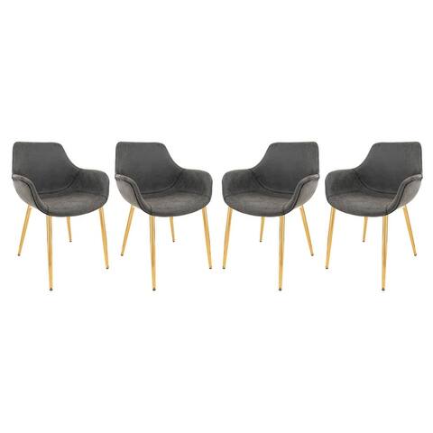 LeisureMod Markley Leather Dining Armchair Gold Metal Legs Set of 4