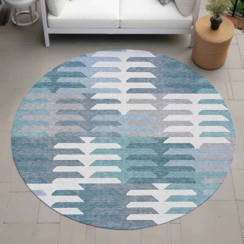 Machine Washable Indoor/ Outdoor Modern Stacks Chantille Rug - Teal - 8' x 8'