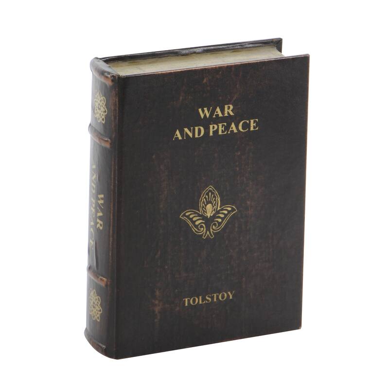 Brown Wooden Vintage Inspired Faux Storage Book Decorative Box with Faux Leather Detailing (Set of 3)